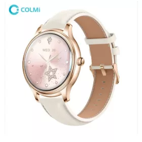   Colmi L28 okosóra szilikon + bőr szíjjal, 1,32" AMOLED kijelző, bluetooth hívás, IP67 vízállóság, rose gold / bézs, fehér