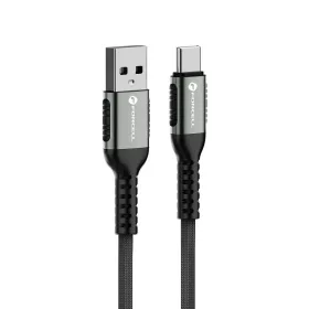   Type-C gyorstöltő adatkábel, fekete, 0.5M, QC4.0, 66W / 3A, szövettel fonott, Forcell F-Energy